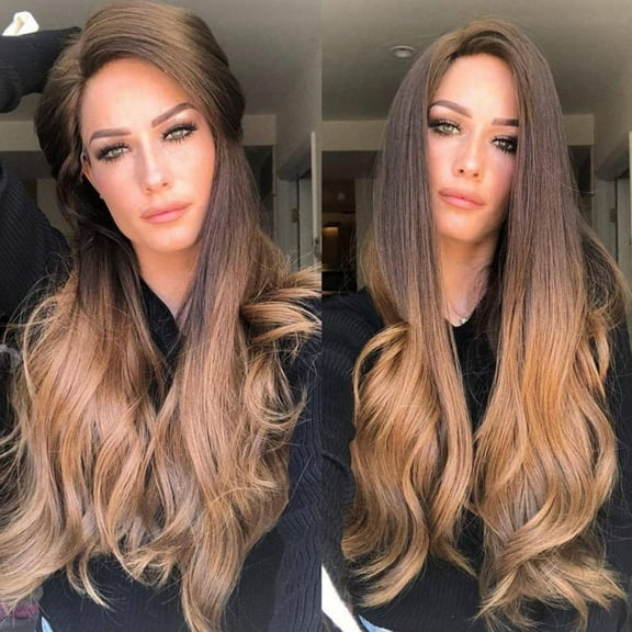 DOPI Natural Women Girls Gradient Long Curly Synthetic Wig Full Wig Front Wig