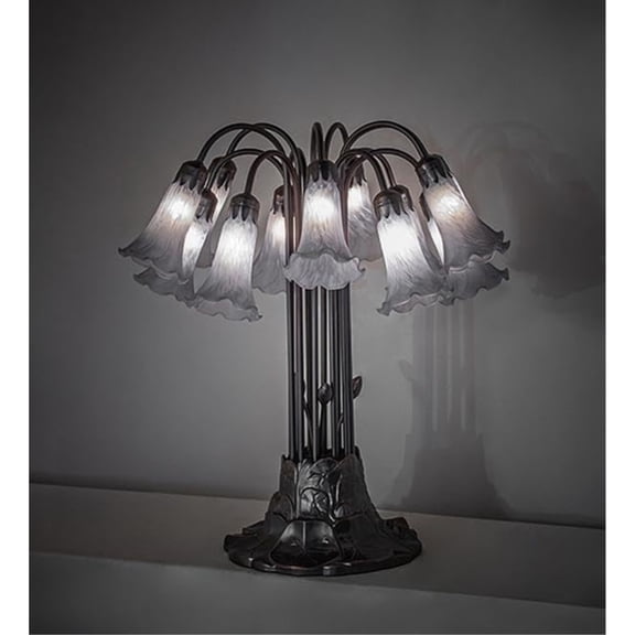 24" High Gray Tiffany Pond Lily 12 Light Table Lamp
