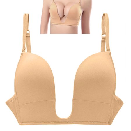 Women Deep U Plunge Seamless V Shape Bra Push Up Convertible Straps Top Size