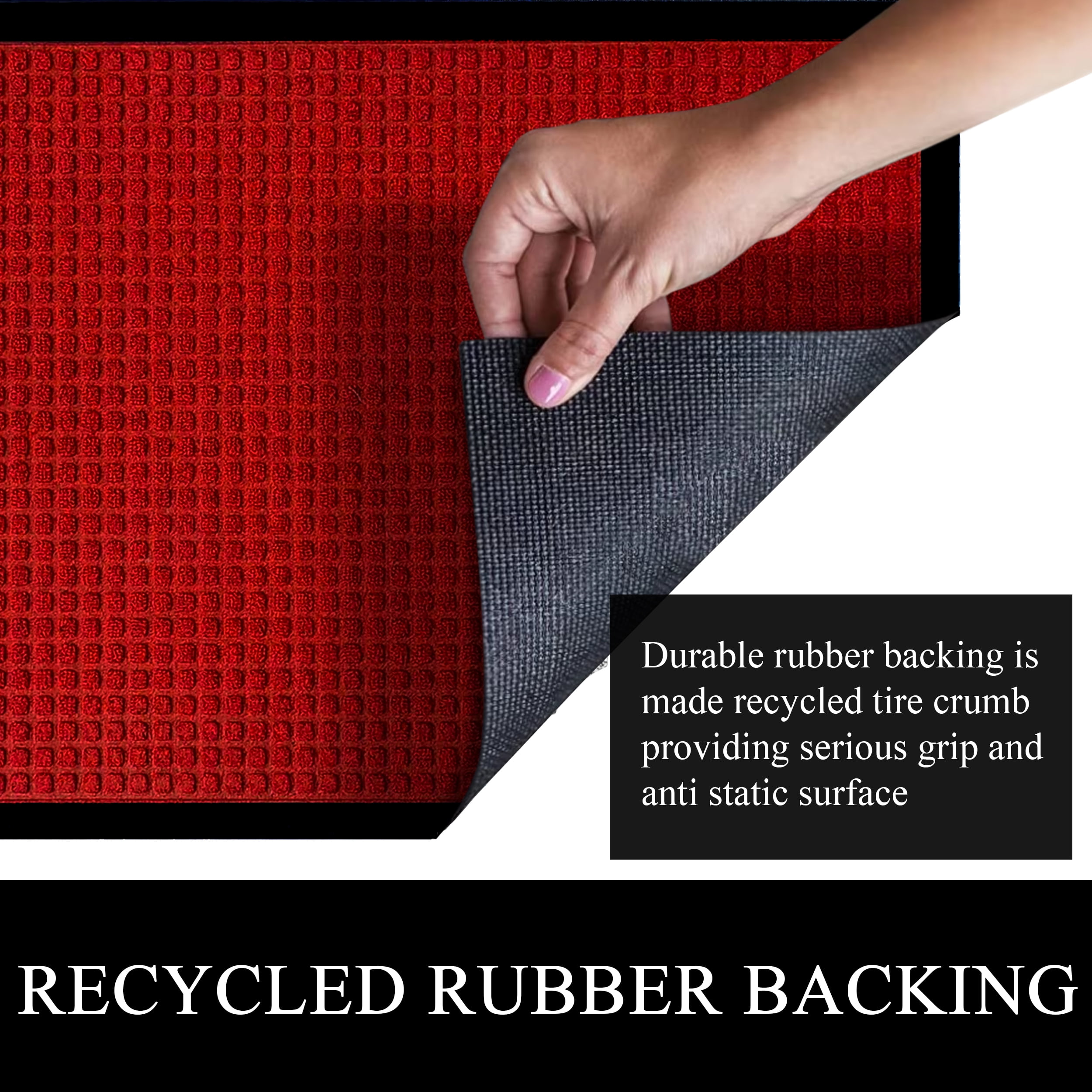 A1HC New Durable and Versatile Polypropylene Rubber Door Mat All Weather Inside Outside Door Mat Easy to Maintain for Front Entrance Back Doors, Patio, Garage All Commercial Places 47x71, Red Waffle