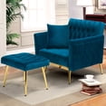 thumbnail image 3 of ACMEASE Velvet Accent Chair with Adjustable Armrests and Backrest,Single Recliner Armchair with Ottoman, Teal, 3 of 7
