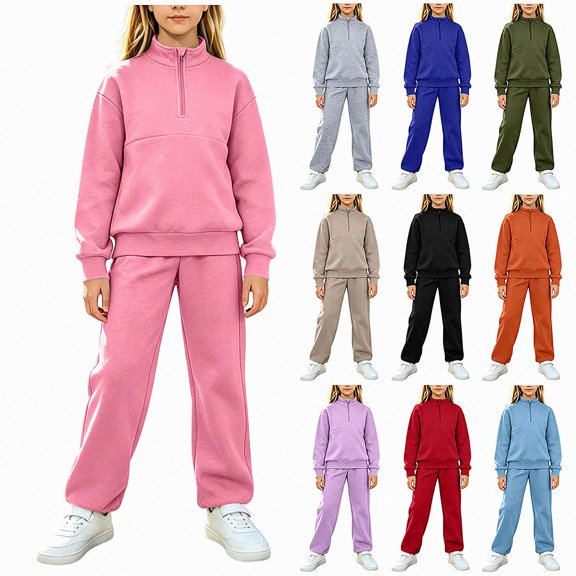 ITSAME Girls Outfit 2-Piece Half Zip Mock Neck Sweatshirt and Sweatpants Fall Winter Athletic Casual Set Size 10