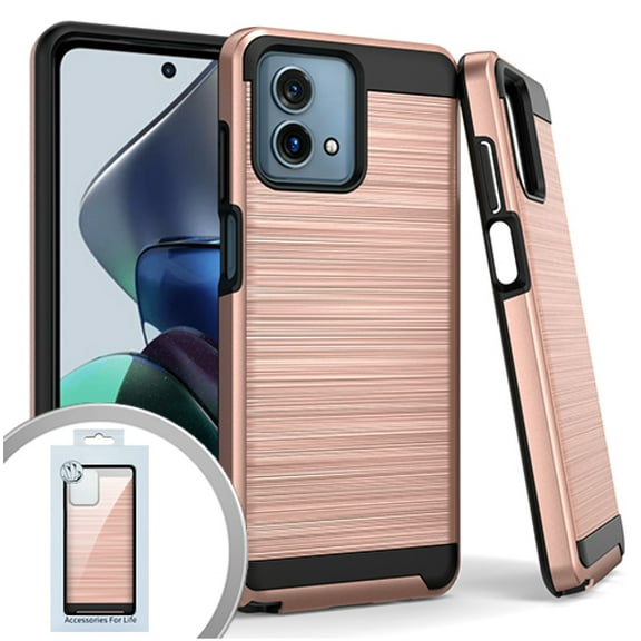 For Motorola Moto G STYLUS 5G 2023 Metallic Brushed Phone Cover Case   Tempered Glass - Rose Gold