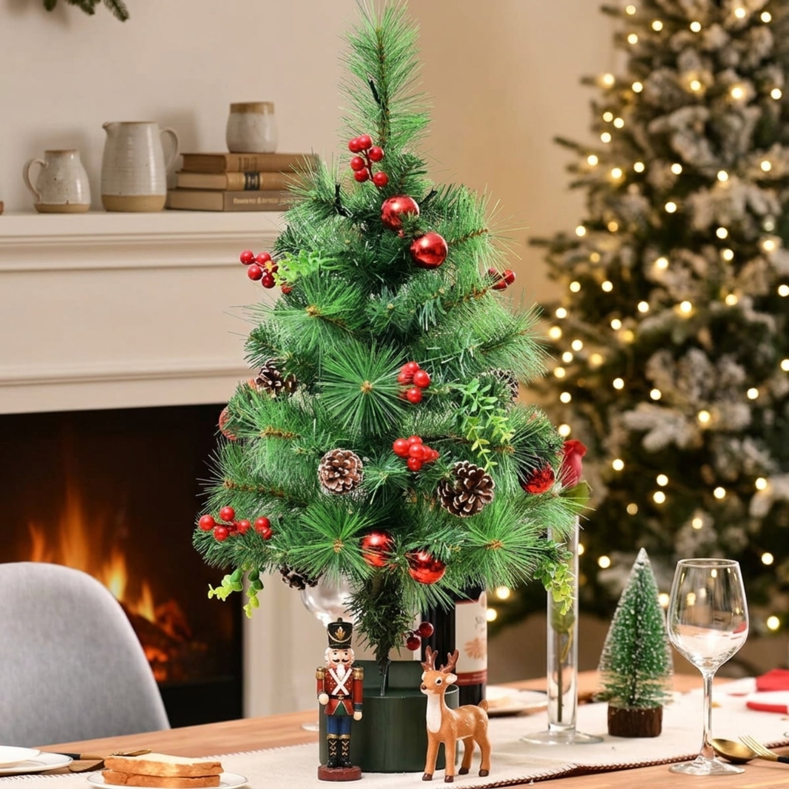 RUIE, 29 in, Artificial Christmas Tree, with LED Fiber Optic Lights, Green Holiday Xmas Tree for Indoor Home Office Decoration