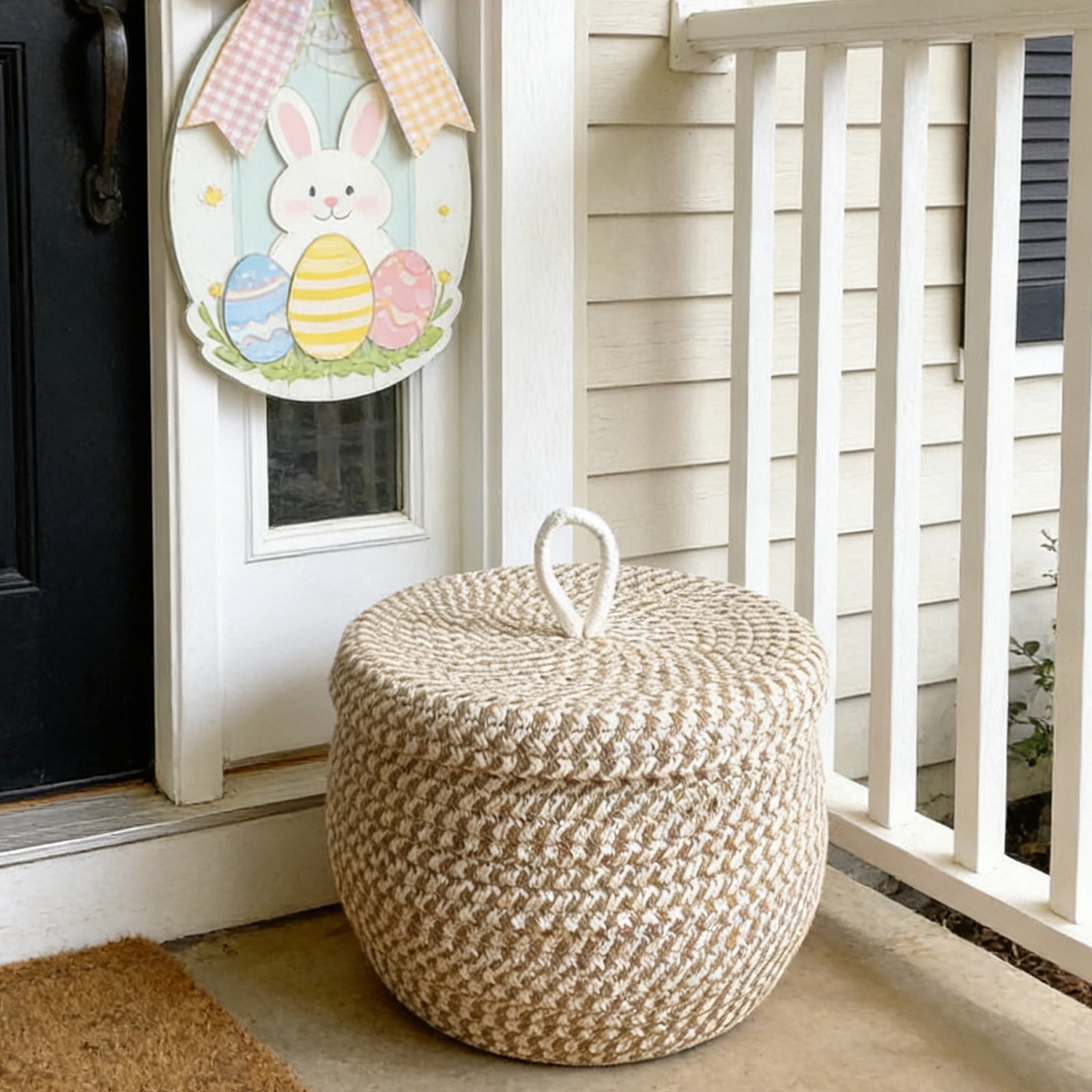 Lunxisen 4 Pcs Handwoven Round Storage Basket With Lid Decorative Easter Nesting Organizer For Home Farmhouse Decor(S)