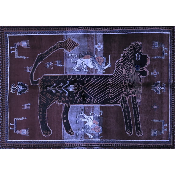 Ahgly Company Indoor Rectangle Animal Blue Traditional Area Rugs, 2' x 4'