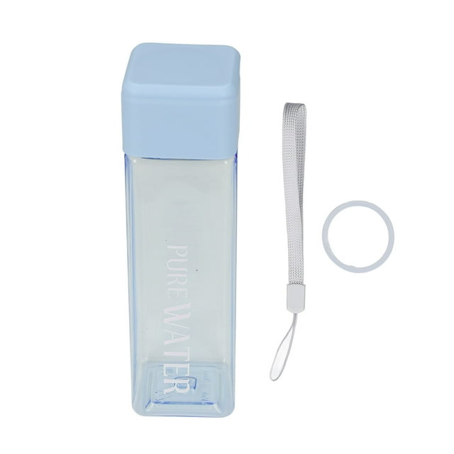 Bouteille d'Eau 500ml 17oz Transparente Portable avec Corde de Poignet Bleue