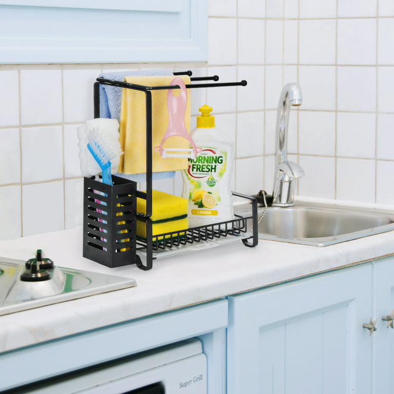 HUMUTA 3 in 1 sponge holder for kitchen sink, stainless steel in sink sponge  caddy/organizer
