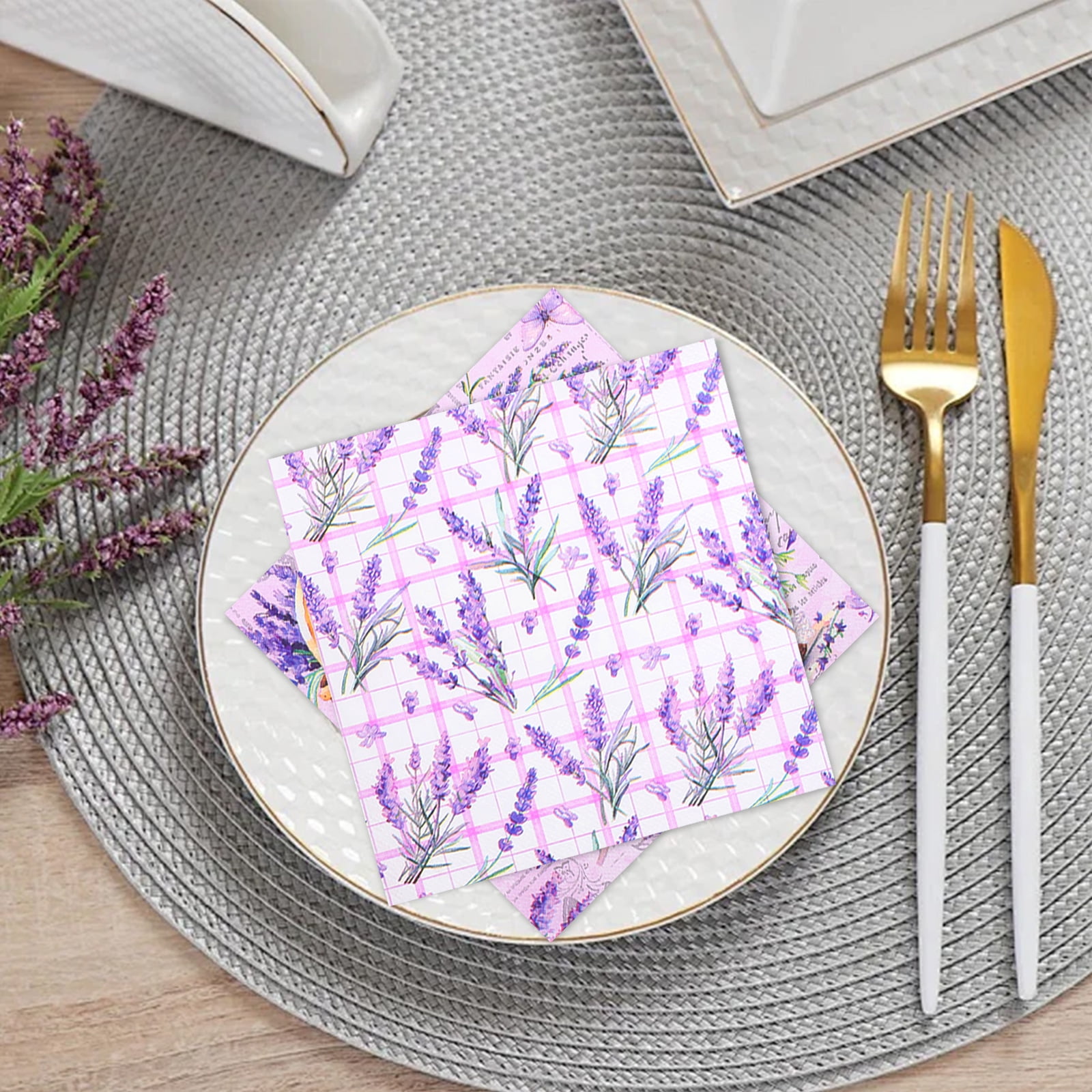 Atopoler 120 Pcs Floral Decoupage Napkins,Decorative Floral Paper Napkin,Flower Hand Towels for Celebrations Tea Party Dinner Wedding,Purple Color