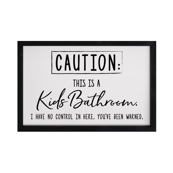 Funny Bathroom Decor Framed Shadow Box 7x10in (Caution Kids Bathroom)