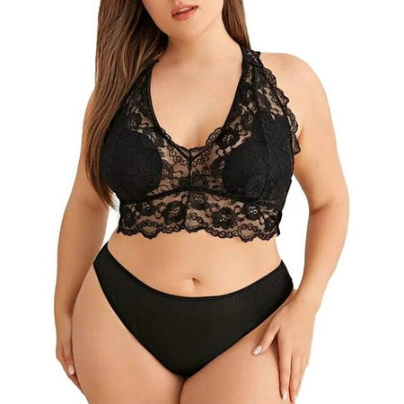 

SpringTTC Women s Plus Size Lace Solid Seamless Wire-Free Bra Underwear