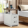 thumbnail image 3 of PLAMLE End Table for Living Room with 2 Drawers Farmhouse Narrow Sofa Side Table For Small Spaces Wooden Nightstand with Storage for Bedroom, Dorm, Office, 3 of 8