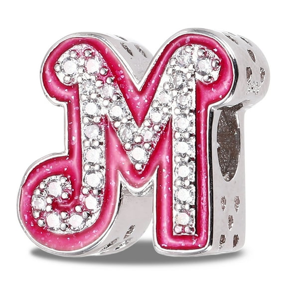 Uxcell Letter Charm for Bracelets, Silver Alphabet Initial M Bead Charm for Women DIY Gifts, Pink