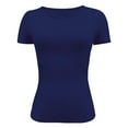 thumbnail image 5 of MIXUE Womens Tops Summer Solid Color Round Neck Short Sleeve Slim Fit Casual Soft Tunic Tshirts Activewear,Blue,M, 5 of 5