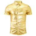 thumbnail image 5 of Men Fashion Short Sleeve Button-up Lapel Bright Shirt Summer Party Nightclub Top, 5 of 11