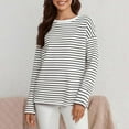 thumbnail image 6 of ClodeEU Womens Striped Long Sleeve T Shirt ,Round Neck Tops Casual Loose Fit Tshirt White,Womens Plus M, 6 of 8
