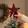 thumbnail image 4 of Burgundy Velvet Christmas Tree Star with Faux Pinecone Bow, Elegant Christmas Tree Topper for Cozy Holiday Living Room Table Decor, Festive Red Bow Party Decoration Tree Topper 1, 4 of 4