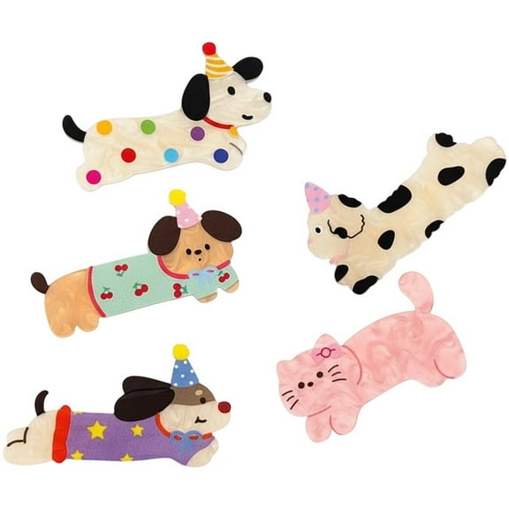 Acrylic Cat Dog Hair Clip 5Pcs Simple Duckbilled Clip Cute Pet Hair Claws Nonslip Hair Claw Headwear Animal -Themed Hair Accessories