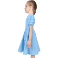 thumbnail image 5 of Girls Dress Blue Solid Color Ruffle Puff Short Sleeve 3D Pocket Casual 6 Years, 5 of 9