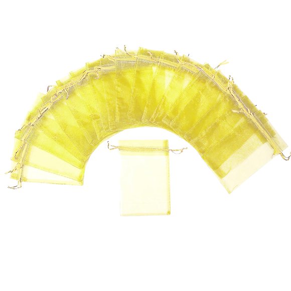Stratalife Organza Bags 5x7 Small Organza Bags Yellow Mesh Bags Drawstring Bags Jewelry Pouches Party Favor Bags Baby Shower Wedding Bags Chocolate Candy Bags (50PCS Yellow)