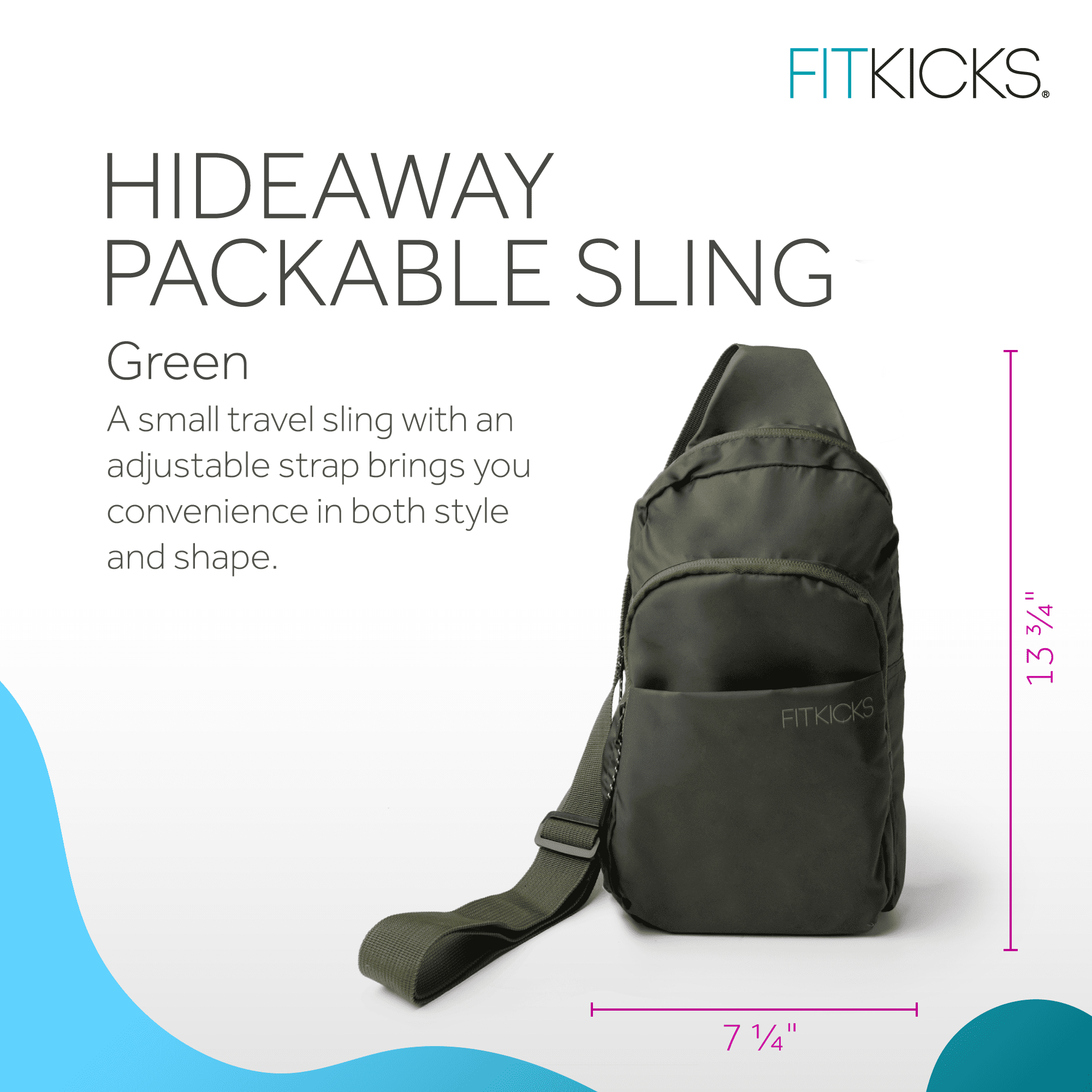 FITKICKS Hideaway Packable Sling Lightweight Crossbody Bag, Green (Unisex)