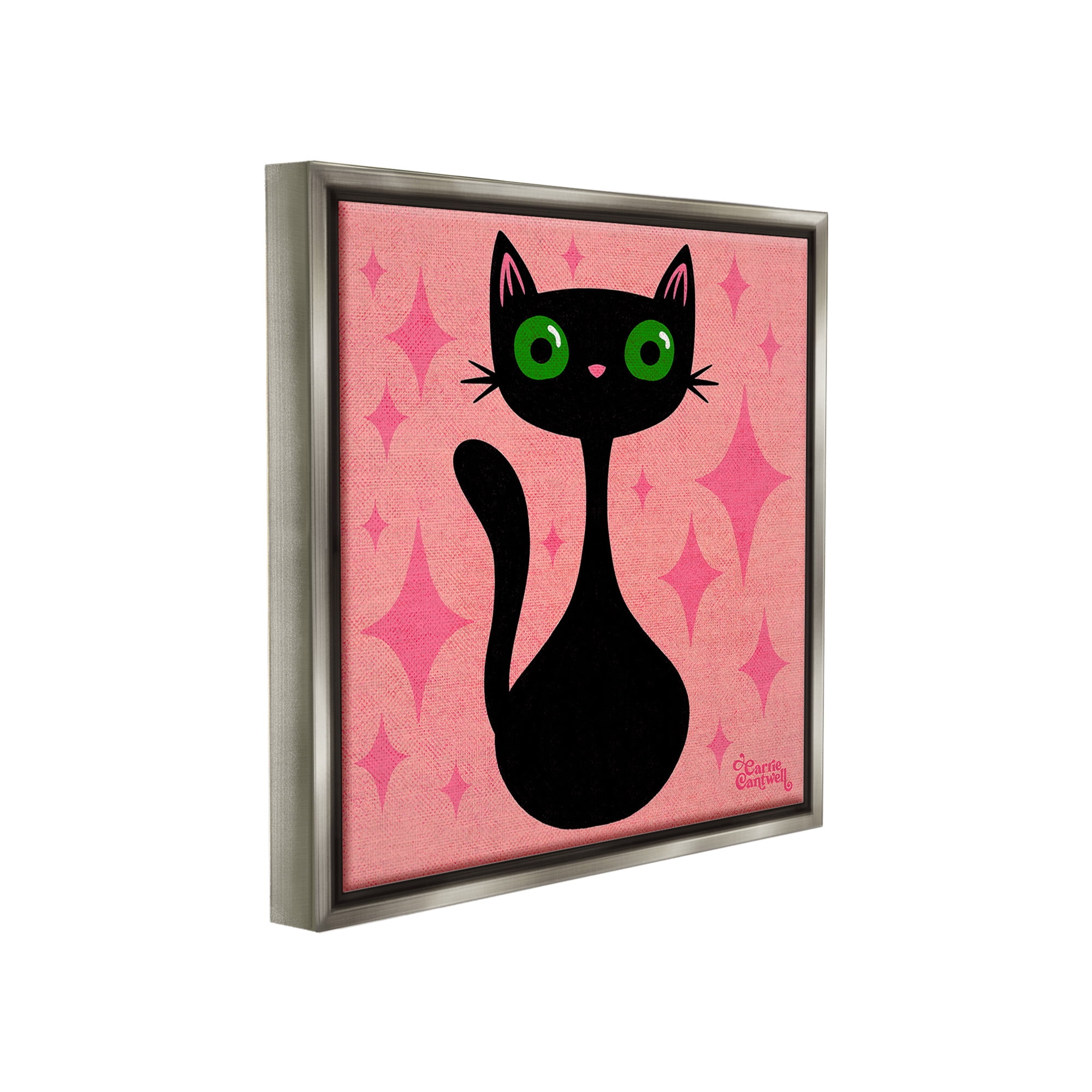 Stupell Industries Cat with Pink Diamonds Animals & Insects Painting Gray Floater Framed Canvas Art Print Wall Art, 18 x 18