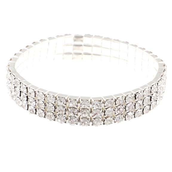 Three Strand Rhinestone Stretch Bracelet Silver Clear
