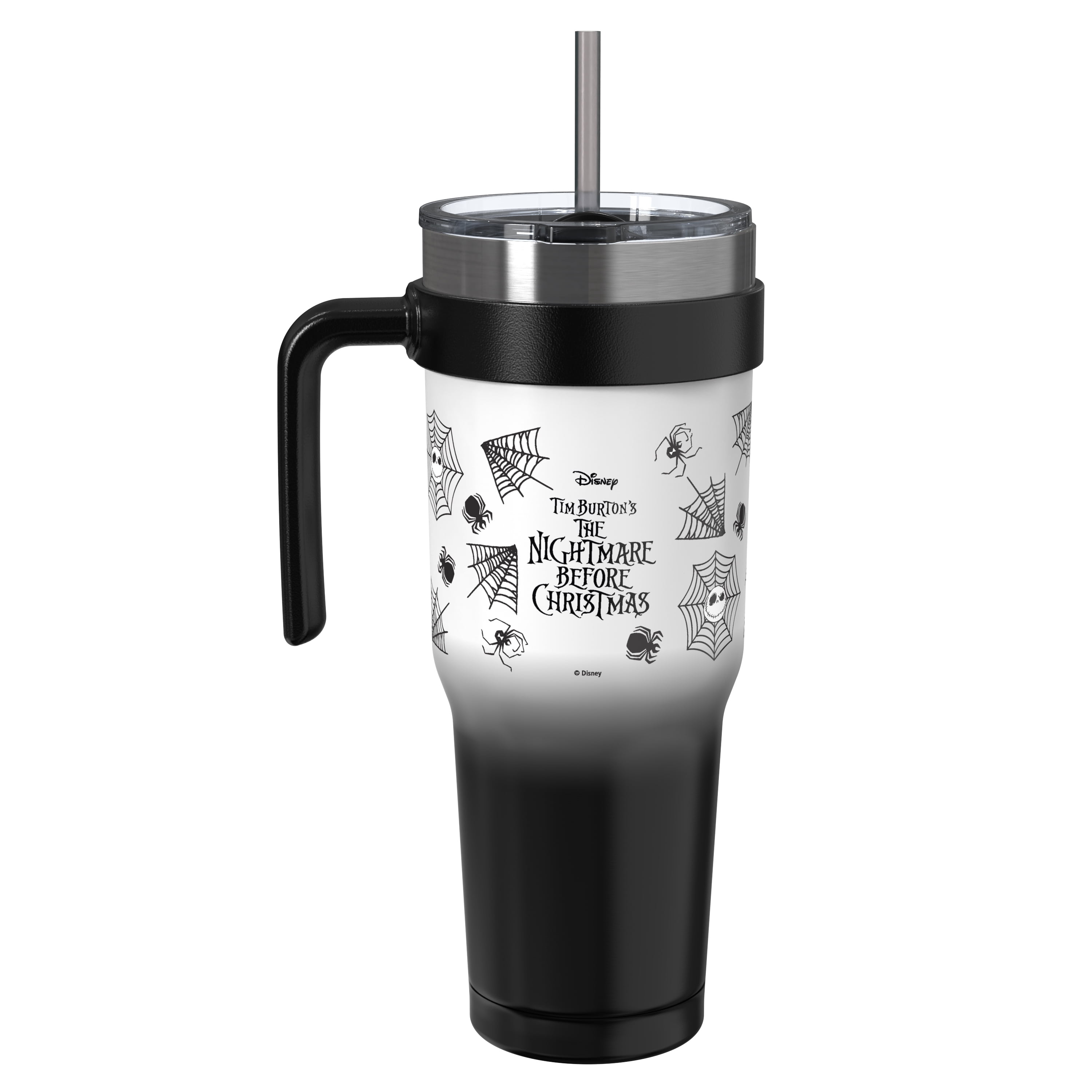 Zak Designs 40oz NBC Halloween Straw Handle Tumbler, Double Wall Vacuum Insulated Stainless Steel Waverly Tumbler with Durable Plastic Straw, Travel Straw Tumbler with Handle, Ombre