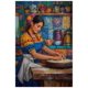 thumbnail image 5 of Impresión cocina típica mexicana con cerámica artesanal y mujer con vestido regional amasando, decoración folclórica hogareña para local comercial y vivienda privada, 5 of 5