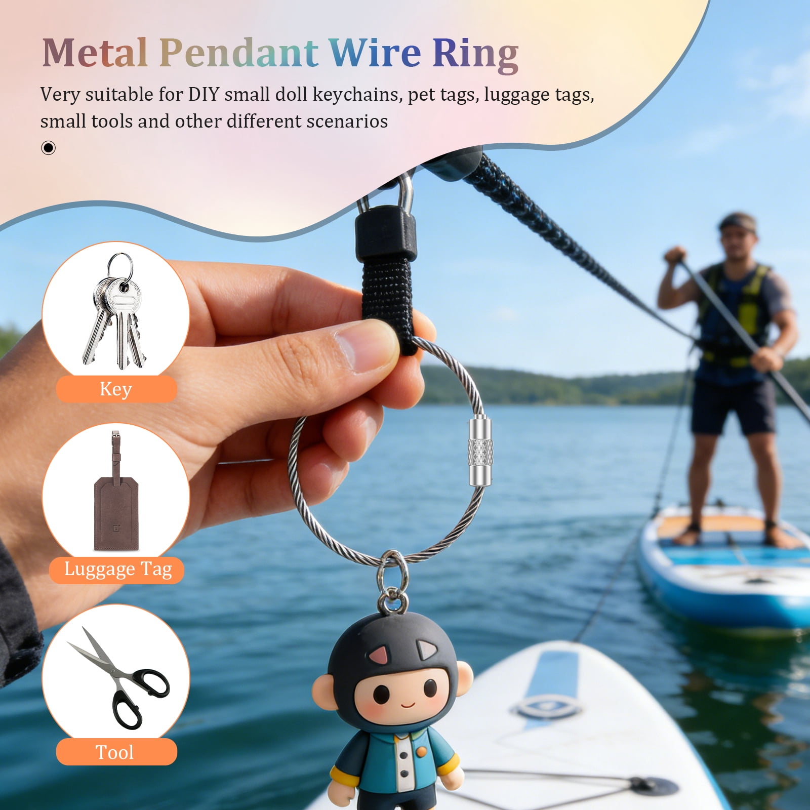 100/200 PCS Keychain 5.9 Inches Wire Ring 0.059 Inches Thickness Cable Loop Ring for Hanging Luggage Tag Key and ID Card