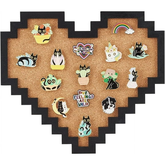 Pin Board Pixel Heart Cork Board 0.8inch Thick Wall Mounted Cork Board Bulletin Display Board for Brooch Pin Storage Office Home Festival Home Decor 9x7.9inch Wood