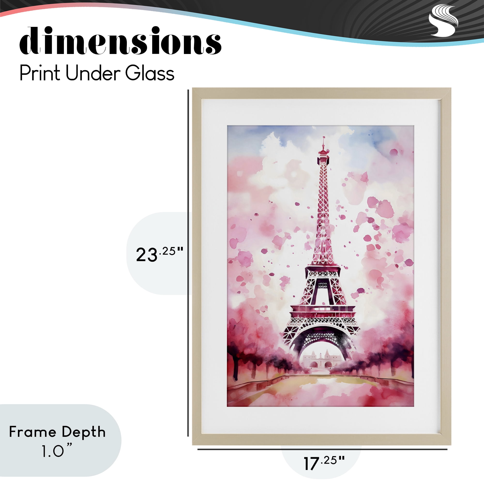 Stupell Industries Blush Watercolor Eiffel Tower Birch Framed Print Under Glass, design by Creative Studio