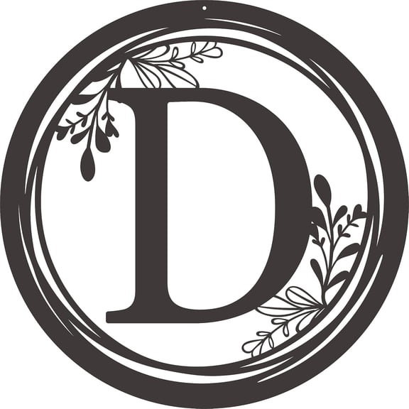 Decorative Metal Wall Art Sign with Letter D-Round Monogram Plaque with FloraDesign,Black Circle sign for Front Door, Porch, Garden, Patio, Living Room(D)