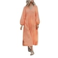 thumbnail image 2 of Homenesgenics Fall Dresses for Women Plus Size Fashion Women's Sexy V-Neck Long Sleeve Solid Dresses Elegant Casual Comfortable All Occasio Maxi Dress Shift Dress Orange M, 2 of 9