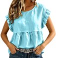 thumbnail image 6 of Sheghy Summer Tops for Women 100%Cotton Women's Casual Spring Summer Solid Crew Neck Short Sleeve T-Shirt Top, 6 of 9