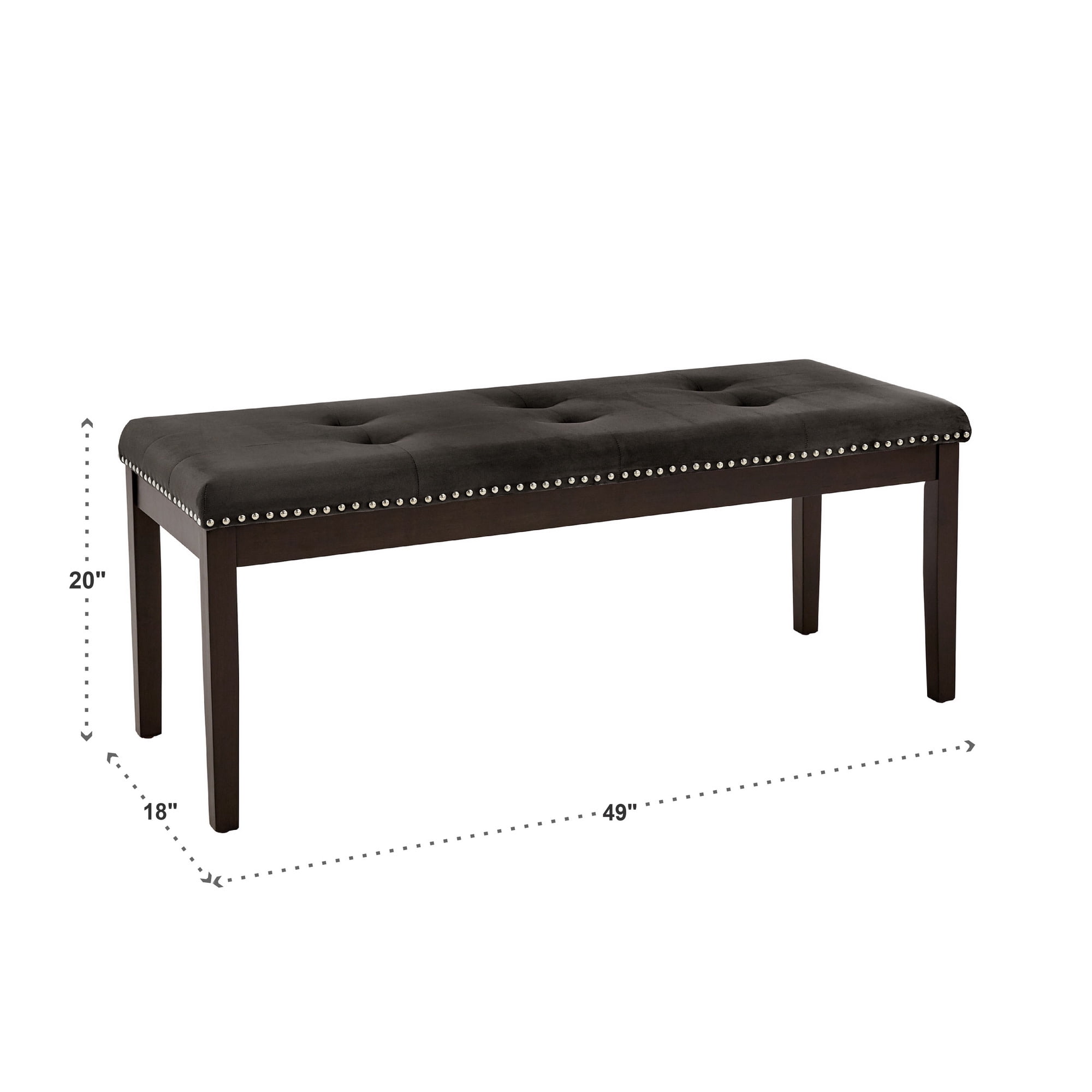 Weston Home Banford Velvet Tufted Nailhead Bench, Black