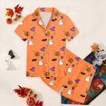thumbnail image 5 of TOWED22 Girls Halloween Pajama Set Short Sleeve Button Down Silky Satin Girls PJS Kids Sleepwear Fall Winter Nightwear Loungewear Set for 2-13 Years(Orange,6-7 Y), 5 of 6