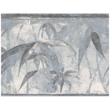 Wallpaper Border - Tropical Plants Distressed Grey Wall Border Retro Design, Prepasted Roll 15 ft. x 7