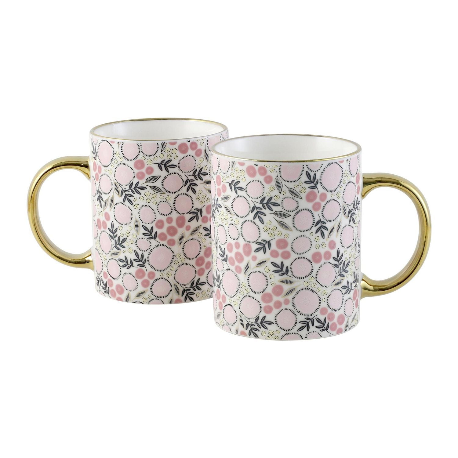 Mainstays Pink Decal with Golden handle 11.5OZ MUG, Decal with porcelain