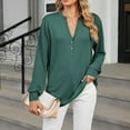 thumbnail image 2 of Jalioing Womens Ribbed Pullover Top Button V-Neck Tunic Shirt Fall Winter Long Sleeve Blouse, 2 of 9