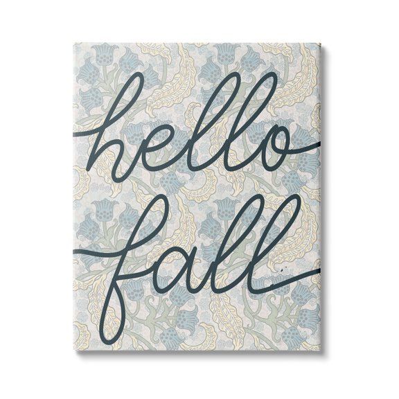 Stupell Industries Hello Fall Phrase Bluebell Paisley Pattern Vintage Flowers, 16 x 20,Design by Daphne Polselli