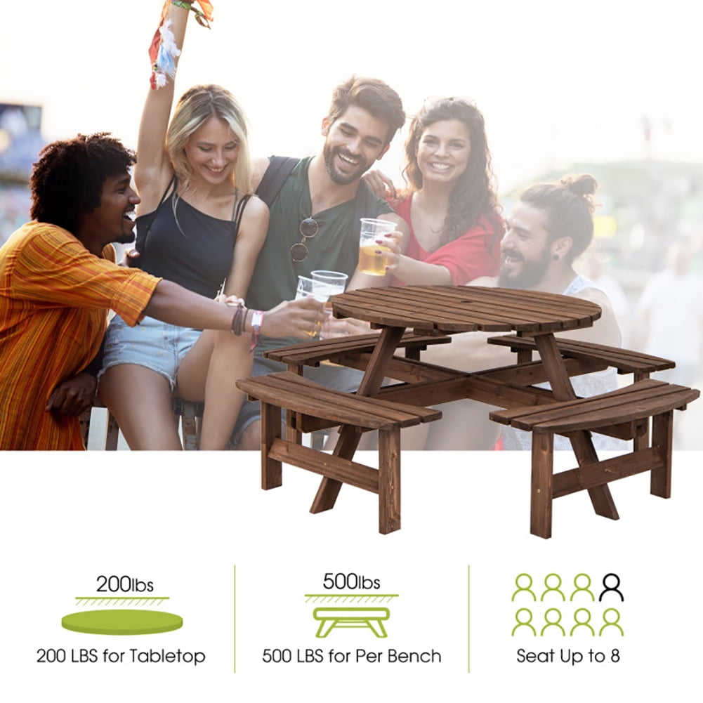 Aimee Lii Patio 8 Seat Wood Picnic Dining Seat Bench Set, Outdoor Patio Furniture Set
