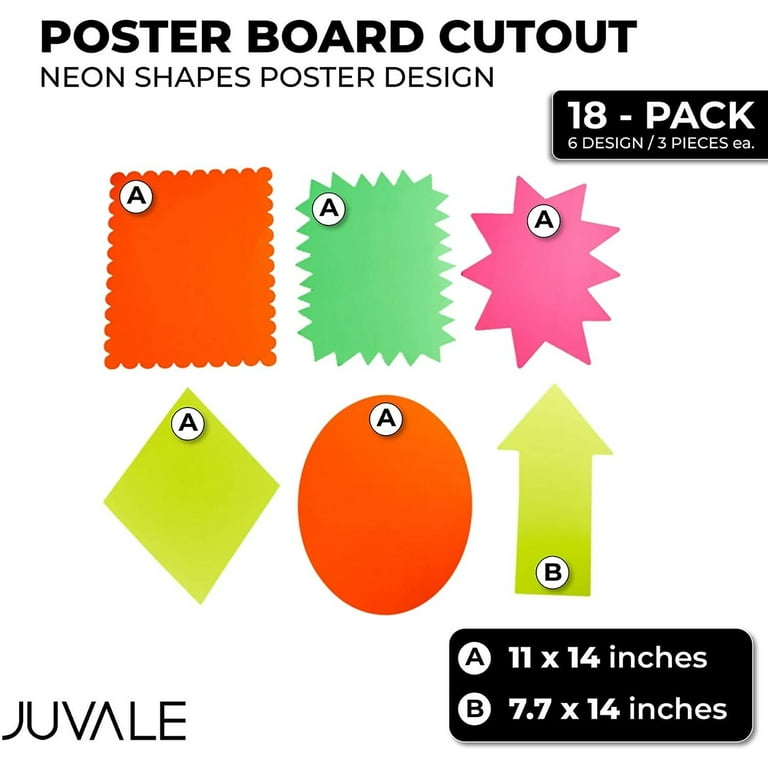 18 Piece 11x14 Large Neon Poster Board Cutouts, Paper Signs for Science  Fair Projects Decoration, School Presentation Supplies (6 Shapes) 
