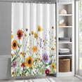 thumbnail image 3 of Flower Leaf Fabric Shower Curtain Watercolor Sunflower Washable Shower Curtains for Bathroom, Waterproof Bath Curtain with Hooks Home Decor 72x84in, 3 of 8
