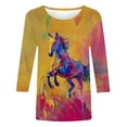 thumbnail image 5 of CYMMPU Women's Swing Shirts Horse Printed 3/4 Length Sleeve Vintage Crewneck Summer Fall Basic Tees Tunic Tops Business Work Blouses 2025 Clothes Multicolor S, 5 of 5