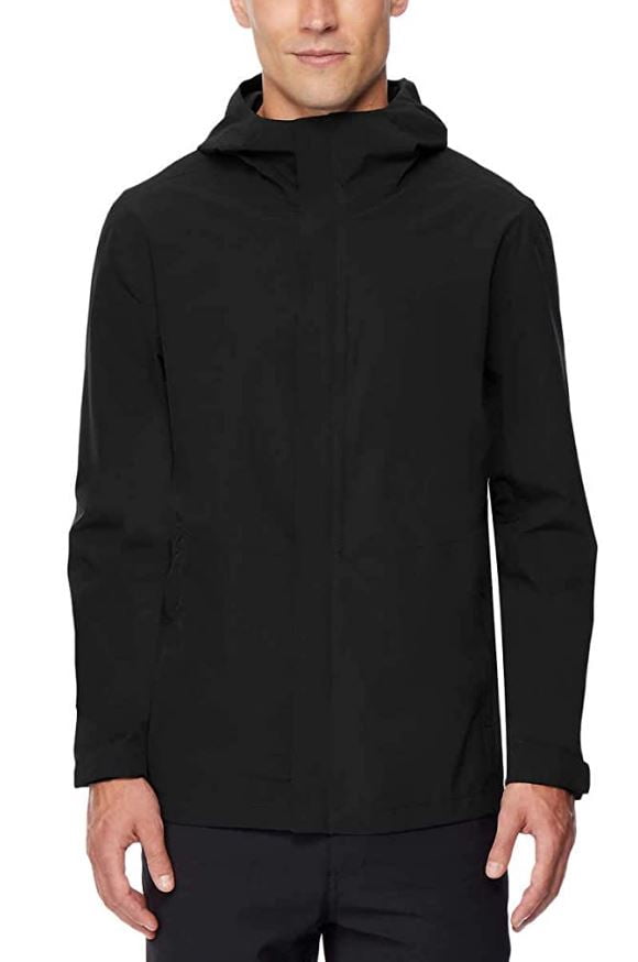 32 Degrees Men's Hooded Packable Rain Jacket, Black, Medium