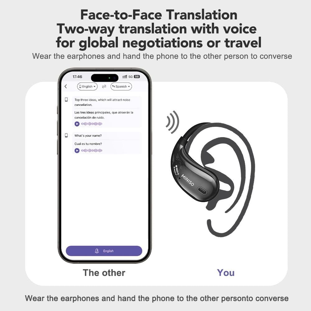 MINISO M95 AI Translation Earbuds Real Time with LED Display Screen Bluetooth 5.4 Support 150 Languages