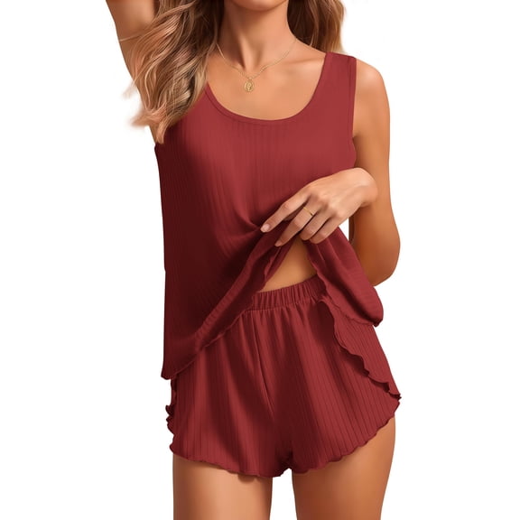 Ekouaer 2 Pieces Womens Tank Top Pajamas Set Soft Sleepwear Sleeveless Cami and Shorts Summer Loungewear Pjs Set