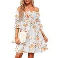 thumbnail image 3 of Liacowi Women Summer Smocked Dress Square Neck Puff Sleeve A-Line Casual Short Mini Dress Ruffle Hem Dress, 3 of 6