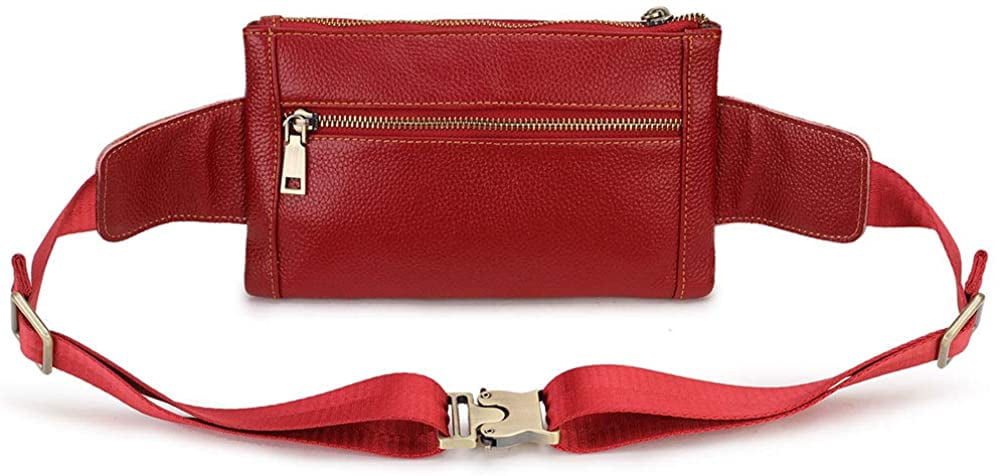 Loyofun Unisex Brown Genuine Leather Waist Bag Messenger Fanny Pack Bum Bag For Men Women Travel Sports Running Hiking
